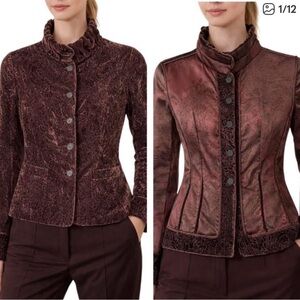 Elie Tahari BROWN Crushed Velour Silk Floral Embroidery Blazer small medium